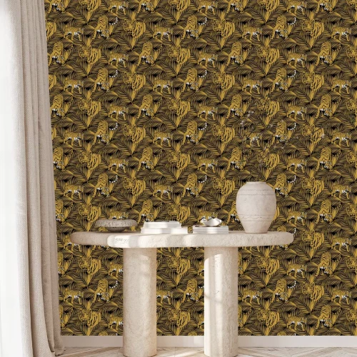 Behang Pattern of tropical animals and leaves. Symbol of summer holidays in faraway countries. Suitable for fabric, wrapping paper and the like. Vector illustration