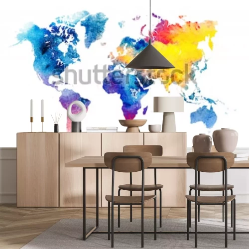 Sticker Kleurrijke aquarel wereldkaart.