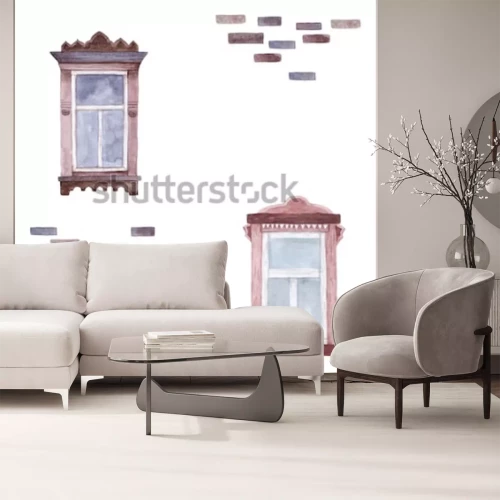 Fotobehang Patroon met aquarel ramen. Hand getekend.