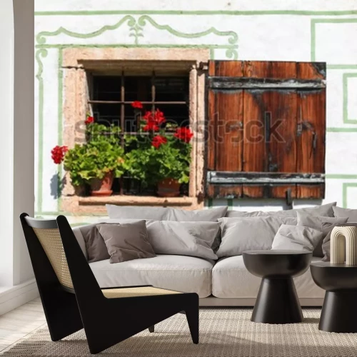 Fotobehang Prachtig landhuis met bloemen