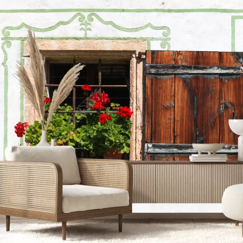 Fotobehang Prachtig landhuis met bloemen