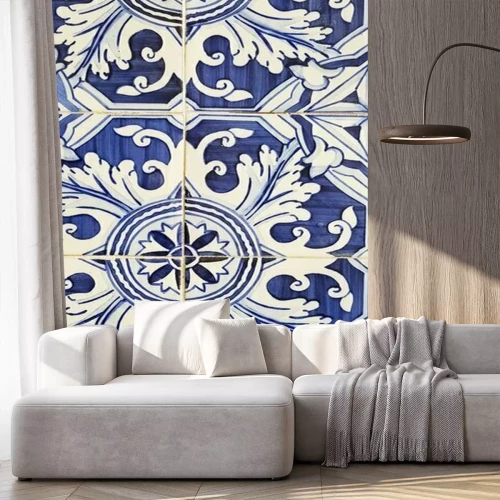 Fotobehang Portuguese azulejo style decorated ceramic tiles background