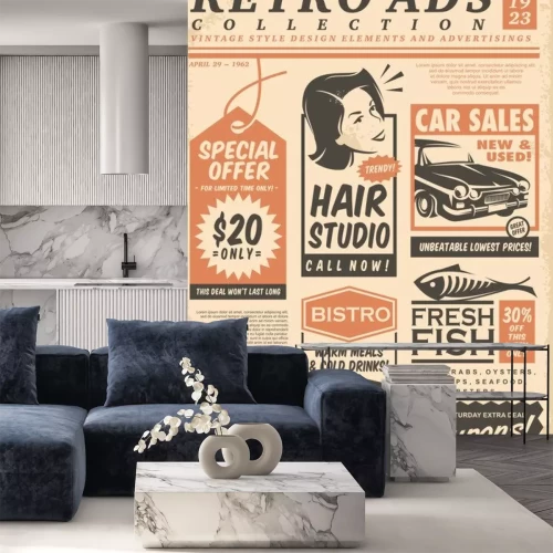 Sticker Retro newspaper ads collection on old paper texture. Vector illustration.