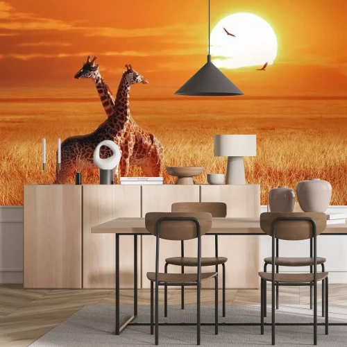 Fotobehang Giraffen op de achtergrond van de Afrikaanse zon