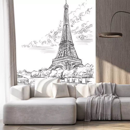 Sticker Zwarte schets van de Eiffeltoren in Parijs