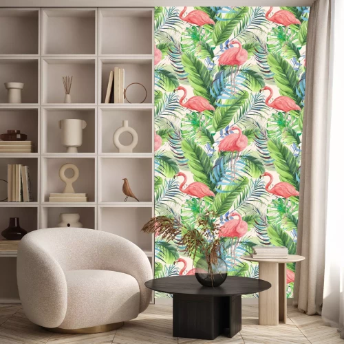 Behang Flamingo's en exotische planten