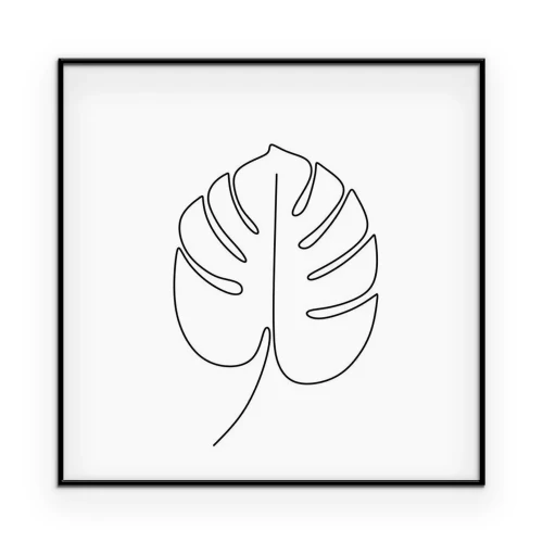 Poster Patroon met de omtrek van een monstera-blad op een witte achtergrond.