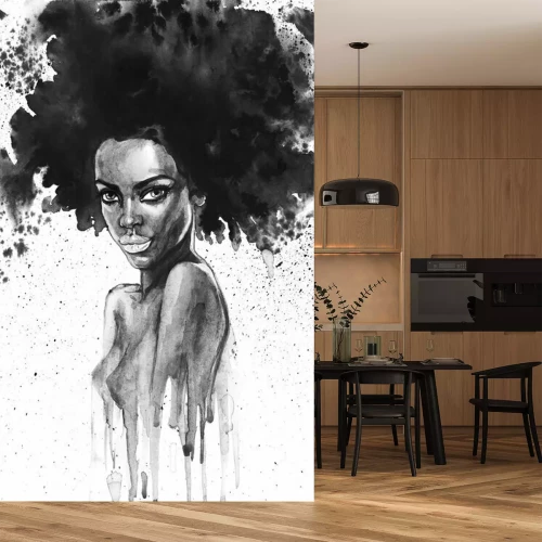 Sticker Portret van een Afro-Amerikaanse vrouw in aquarel.