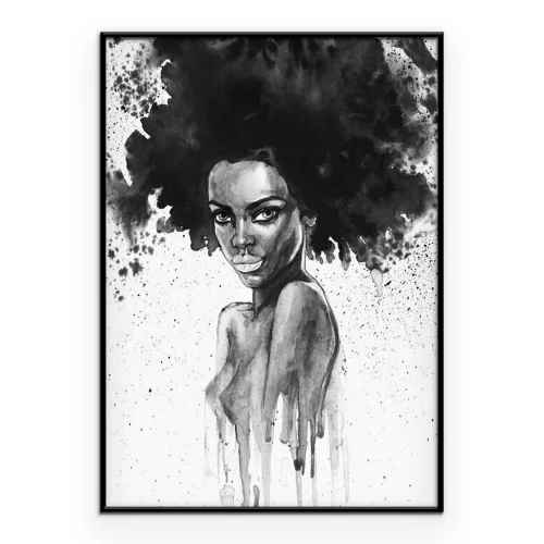 Poster Portret van een Afro-Amerikaanse vrouw in aquarel.