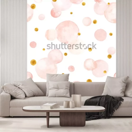 Sticker Aquarel vector textuur. Aquarelle cirkels in pastelkleuren. Naadloze patroon Aquarel roze en gouden vlekken geïsoleerd op een witte achtergrond.