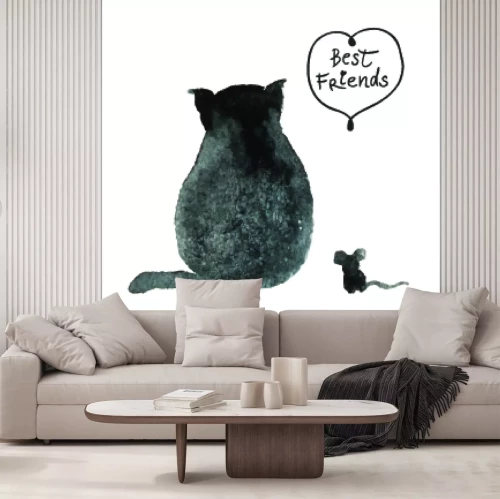 Sticker Katten- en muisvrienden die naast elkaar zitten