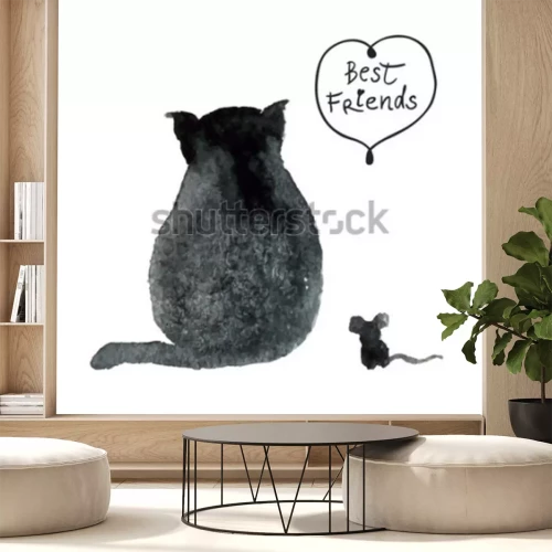 Sticker Katten- en muisvrienden die naast elkaar zitten