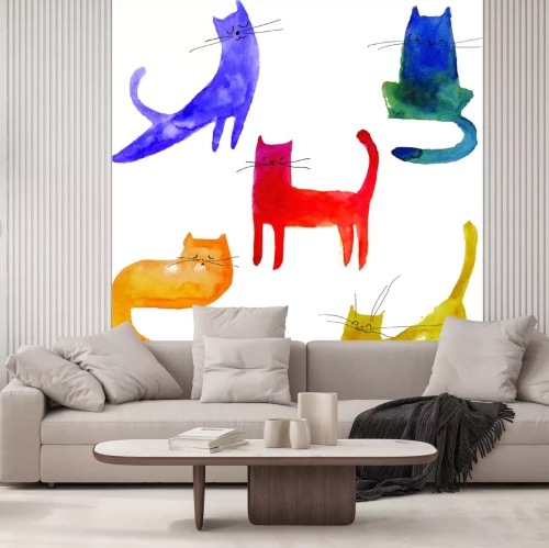 Sticker Baby kat kleurrijke katten met zwarte aquarel bakkebaarden