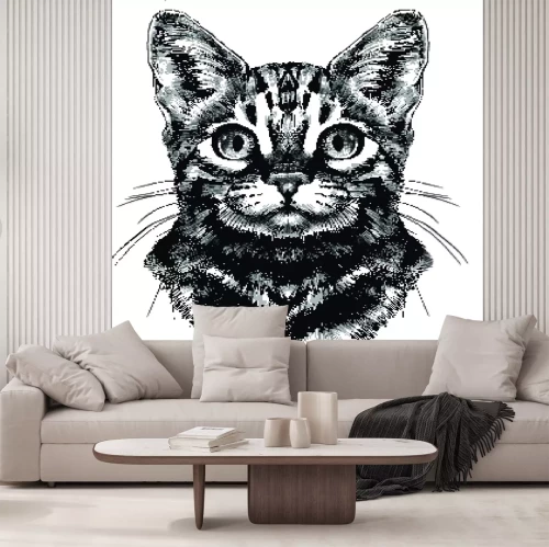 Sticker Kattentekening van een Bengaalse kat met wijd open ogen