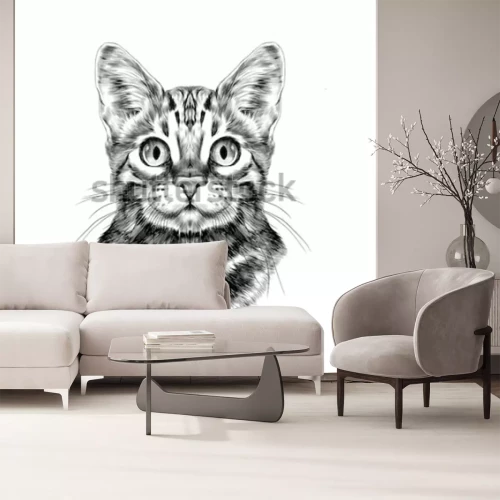 Sticker Kattentekening van een Bengaalse kat met wijd open ogen