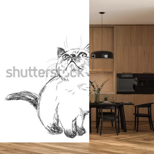 Sticker Kattenschets van een kat die omhoog kijkt