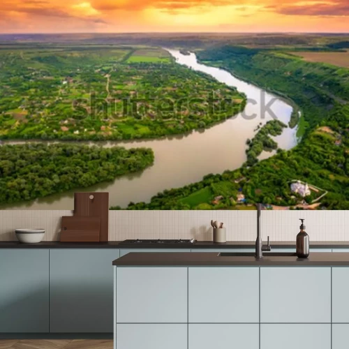 Fotobehang Rivier in het bos bij zonsondergang