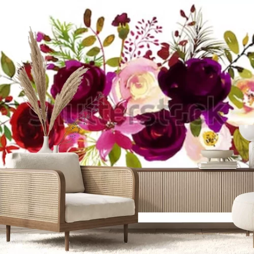 Sticker Vintage bloemen op een rozenarrangement