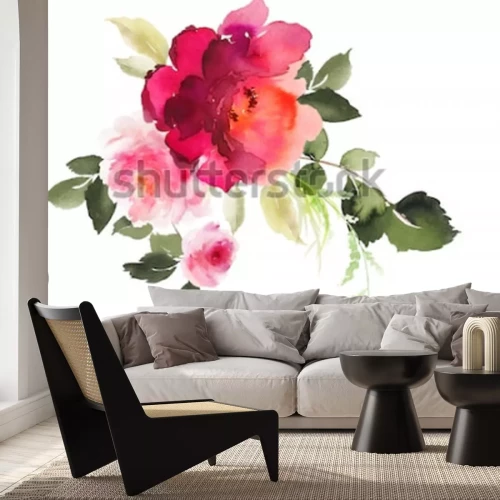 Sticker Vintage bloemen geschilderd met aquarelverf