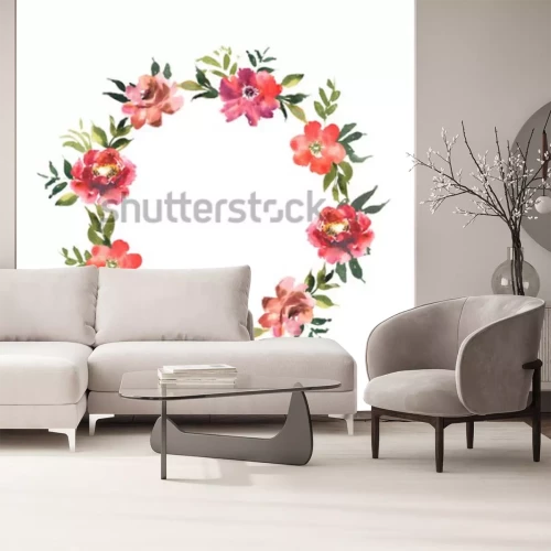 Sticker Rode bloemen in een krans