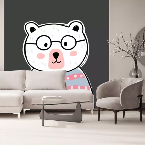 Sticker Cute bear character with glasses. Vector illustration for birthday invitation,postcard and sticker