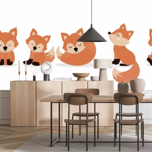 Sticker Cute fox character are standing,sitting and sleeping. Vector illustration for birthday invitation,postcard and sticker.Editable element