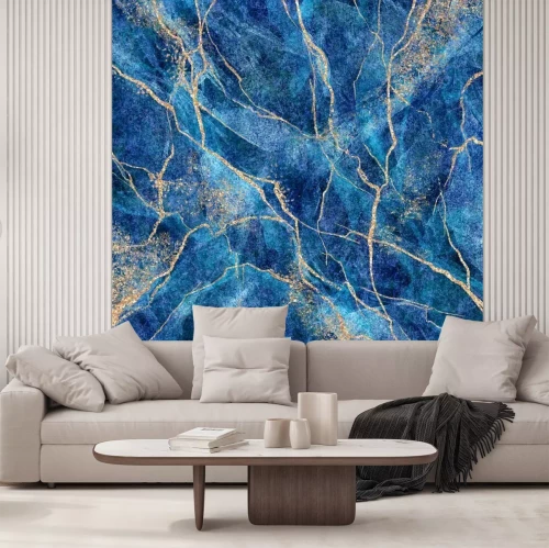 Fotobehang Blauw gebarsten marmer