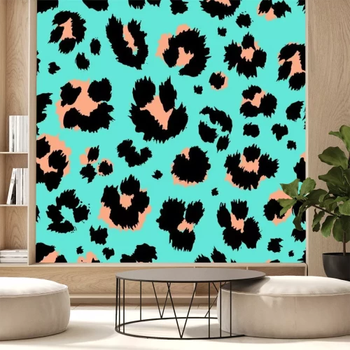 Sticker Leopard pattern design funny drawing seamless pattern. Lettering poster or t-shirt textile graphic design wallpaper, wrapping paper.