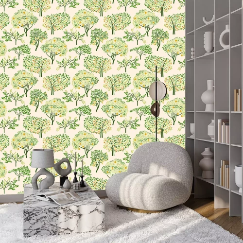 Behang Seamless pattern with citrus trees mandarin, orange, lemon. Surface design. Vector illustration.