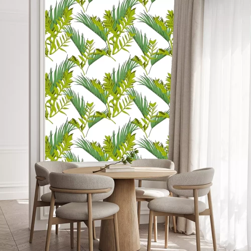 Behang Exotic tropical and palm leaves, white background. Floral seamless pattern.