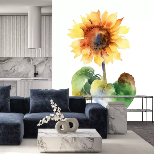 Sticker Aquarel met een zonnebloem