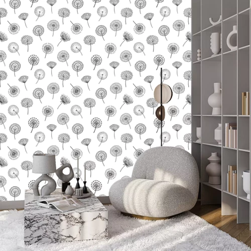 Behang Paardebloemen zwart wit in verschillende stijlen