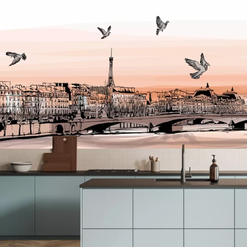 Fotobehang Geschilderd skyline van de stad