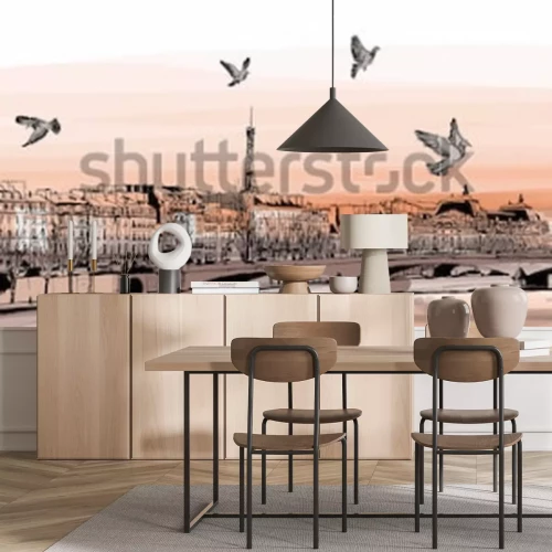 Fotobehang Geschilderd skyline van de stad