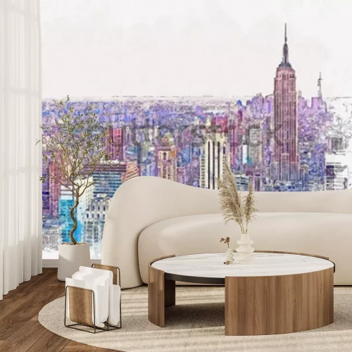 Fotobehang Aquarel skyline van de stad