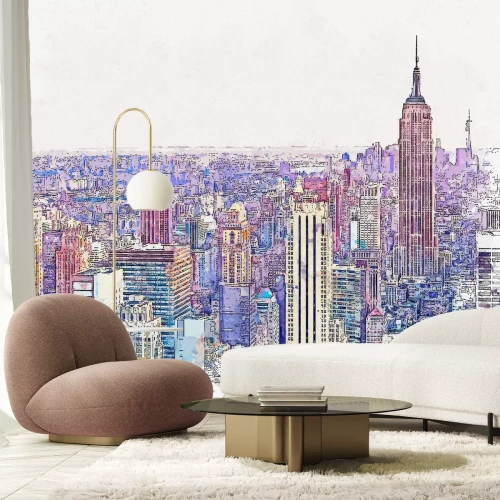 Fotobehang Aquarel skyline van de stad