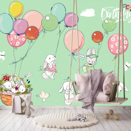 Sticker Kleine konijntjes drijvend op ballonnen