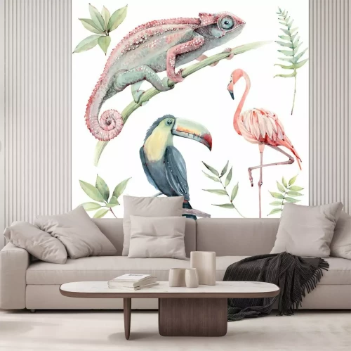 Sticker watercolor tropical animals set.