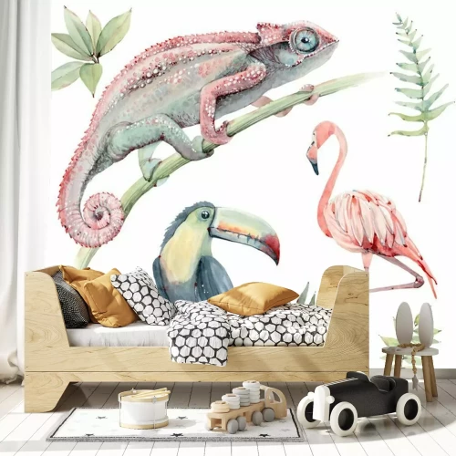 Sticker watercolor tropical animals set.