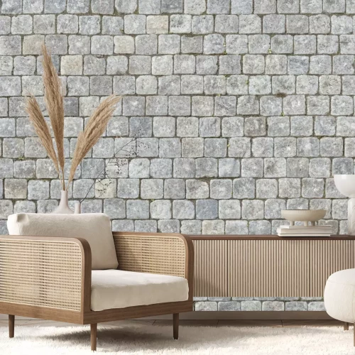 Fotobehang Grijze bakstenen muur