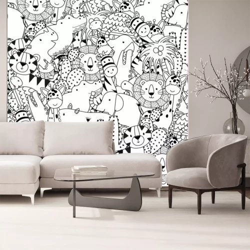 Sticker Zwart-wit kindertekening van dieren