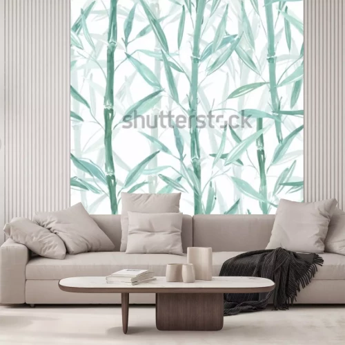 Sticker Naadloos botanisch patroon. Bamboetakken op een witte achtergrond. Stijlvol patroon.