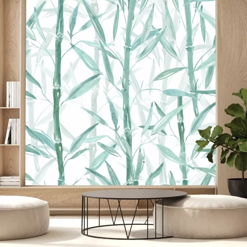 Sticker Naadloos botanisch patroon. Bamboetakken op een witte achtergrond. Stijlvol patroon.