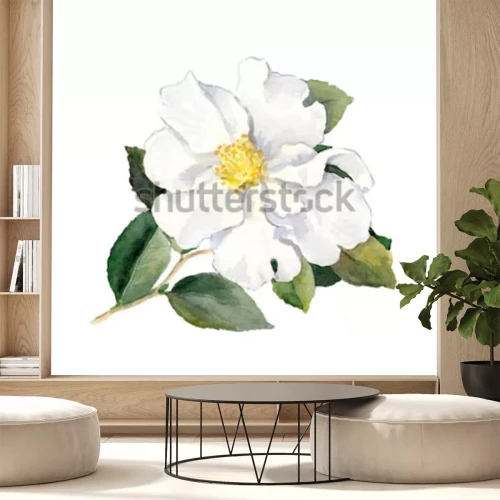 Sticker Waterverf met witte bloem