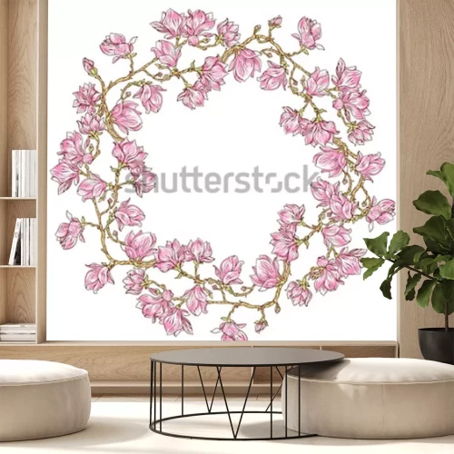 Sticker Cirkel met bloemen op takken