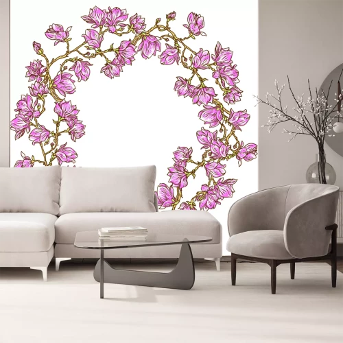 Sticker Cirkel met bloemen op takken