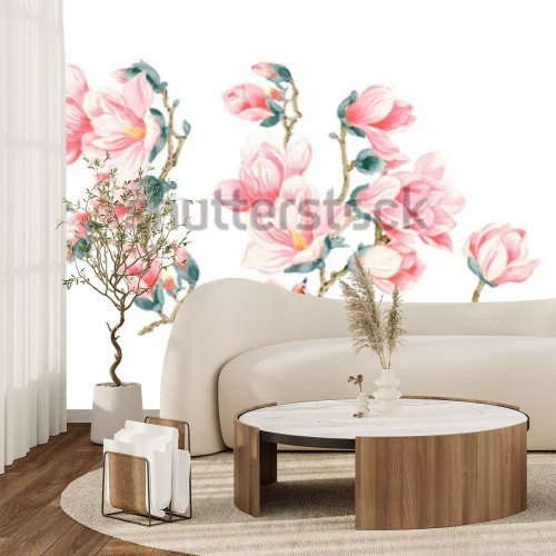 Sticker Zalmmagnolia's met een vogel