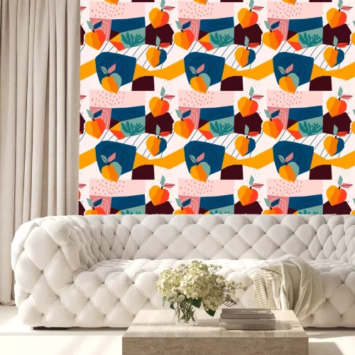 Behang Kubistisch geïnspireerd kleurrijk patroon