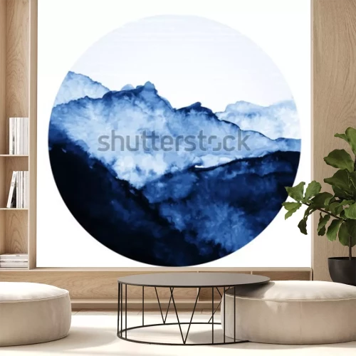 Sticker Traditionele Aziatische inktkunst met bergen. Vector kunst illustratie.