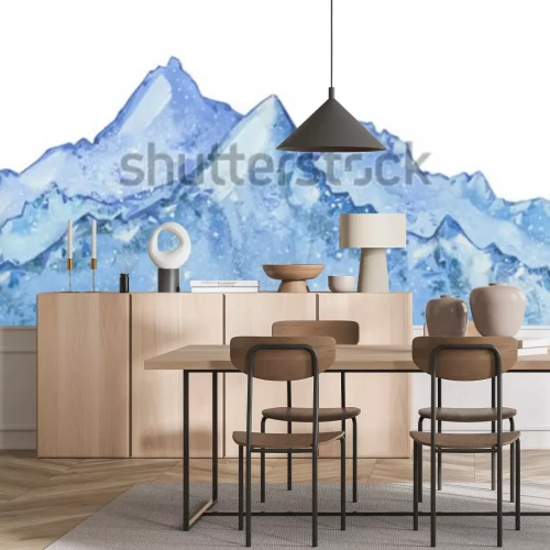 Sticker aquarel besneeuwde blauwe winter piek. Hand getekend winter illustratie op witte achtergrond.